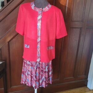 Vintage 1980s Pablo Collection Womens Floral Paisley Dress Suit Size 16WP Red &